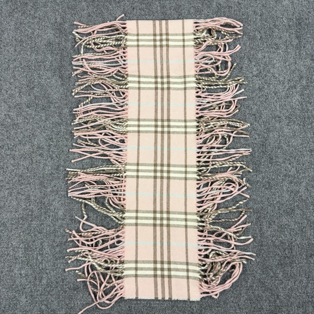 Burberry Cashmere Scarf Womens Soft Pink Check Plaid Tassel England